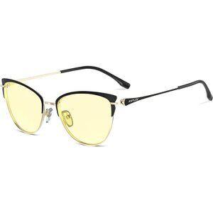 Women Black Cat Eye Look Clear Frame Light Yellow Lens Anti Eyestrain Sunglasses